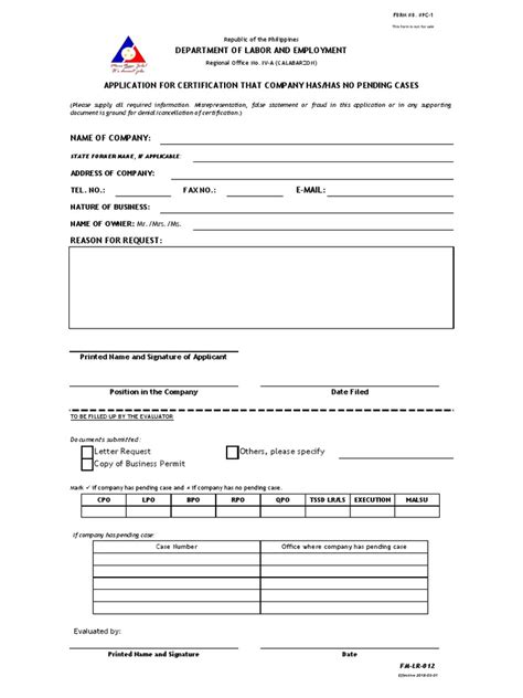 www.dole ncr.gov.ph|certificate of no pending case.
